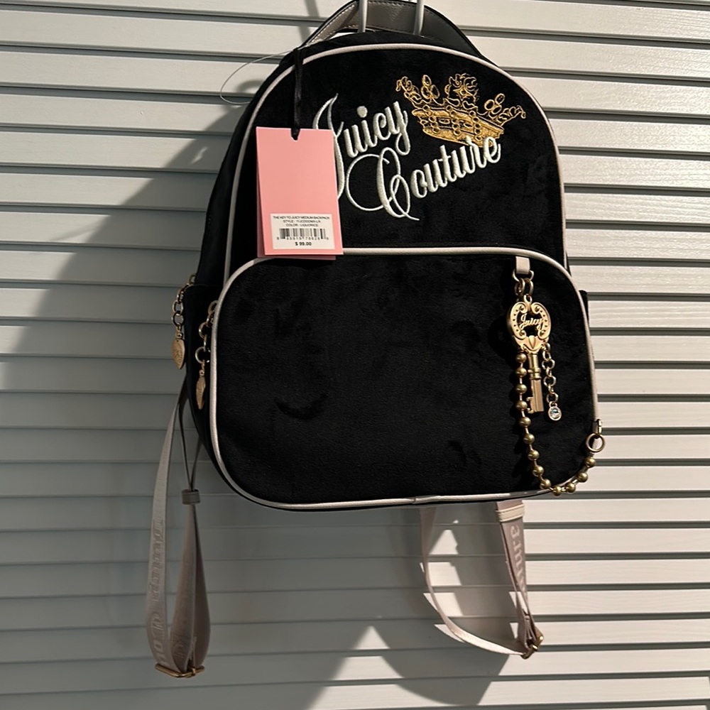 NWT Juicy Couture The Key To Juicy Medium Backpack with large outside pocket.